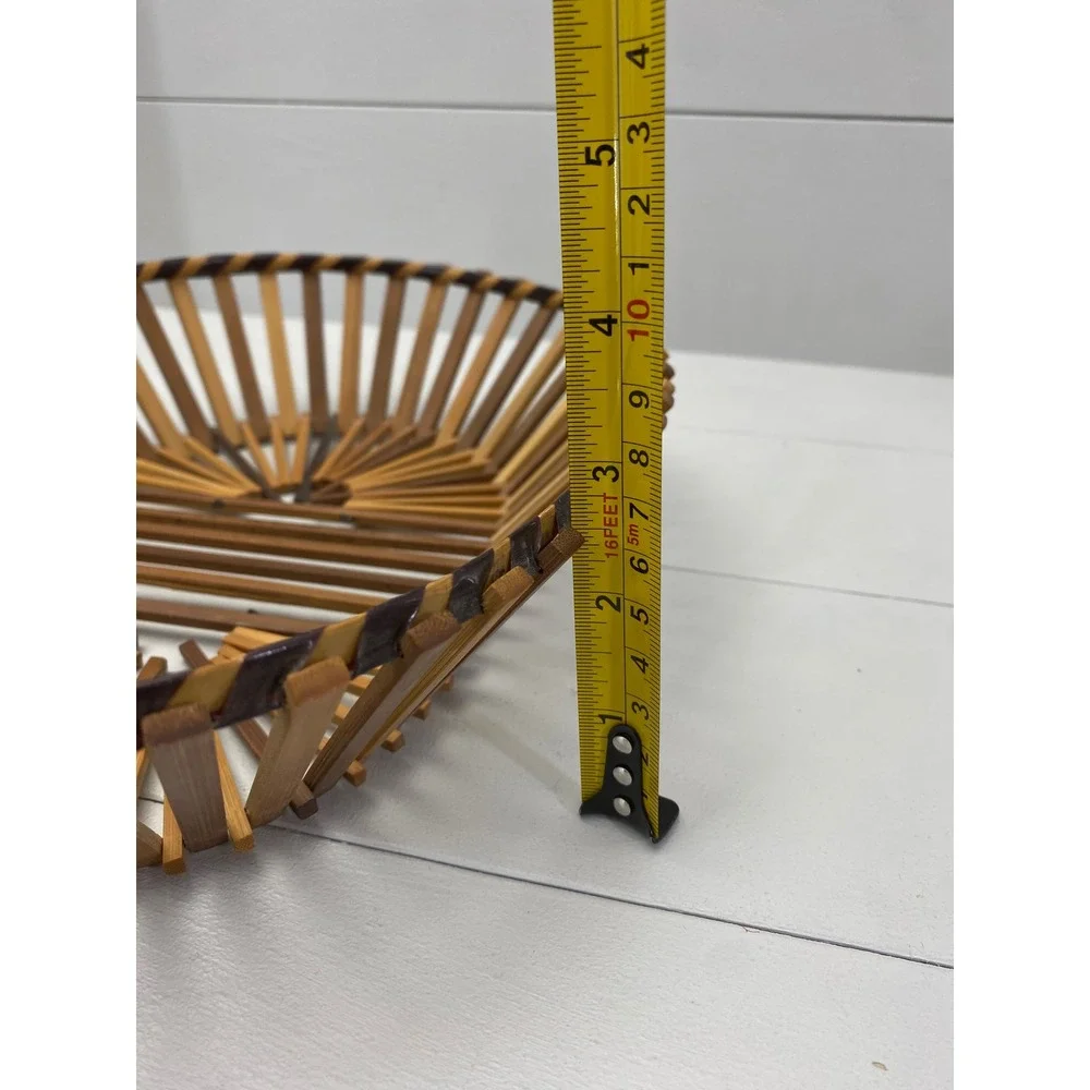 Ambee Basket Bamboo Slat Sunburst‎ Basket Vintage Boho MCM Decor